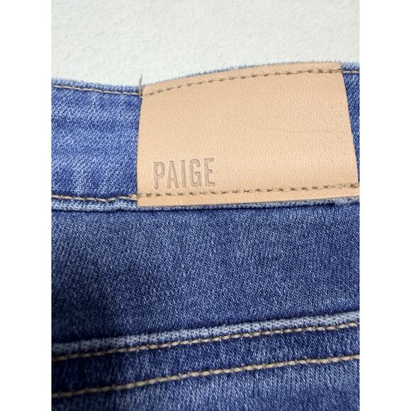 PAIGE Colette Crop Flare Jeans Slate Blue High Rise 90s Minimal Denim Size 32 - Picture 8 of 12